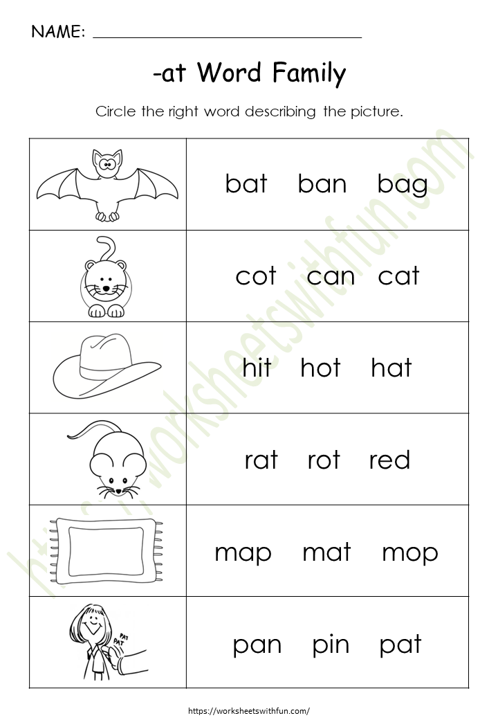 English General- Preschool: CVC (at Words) Worksheet 10 | WWF